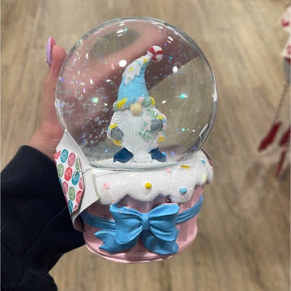 Festive Gnome Snow Globe with Blue Bow